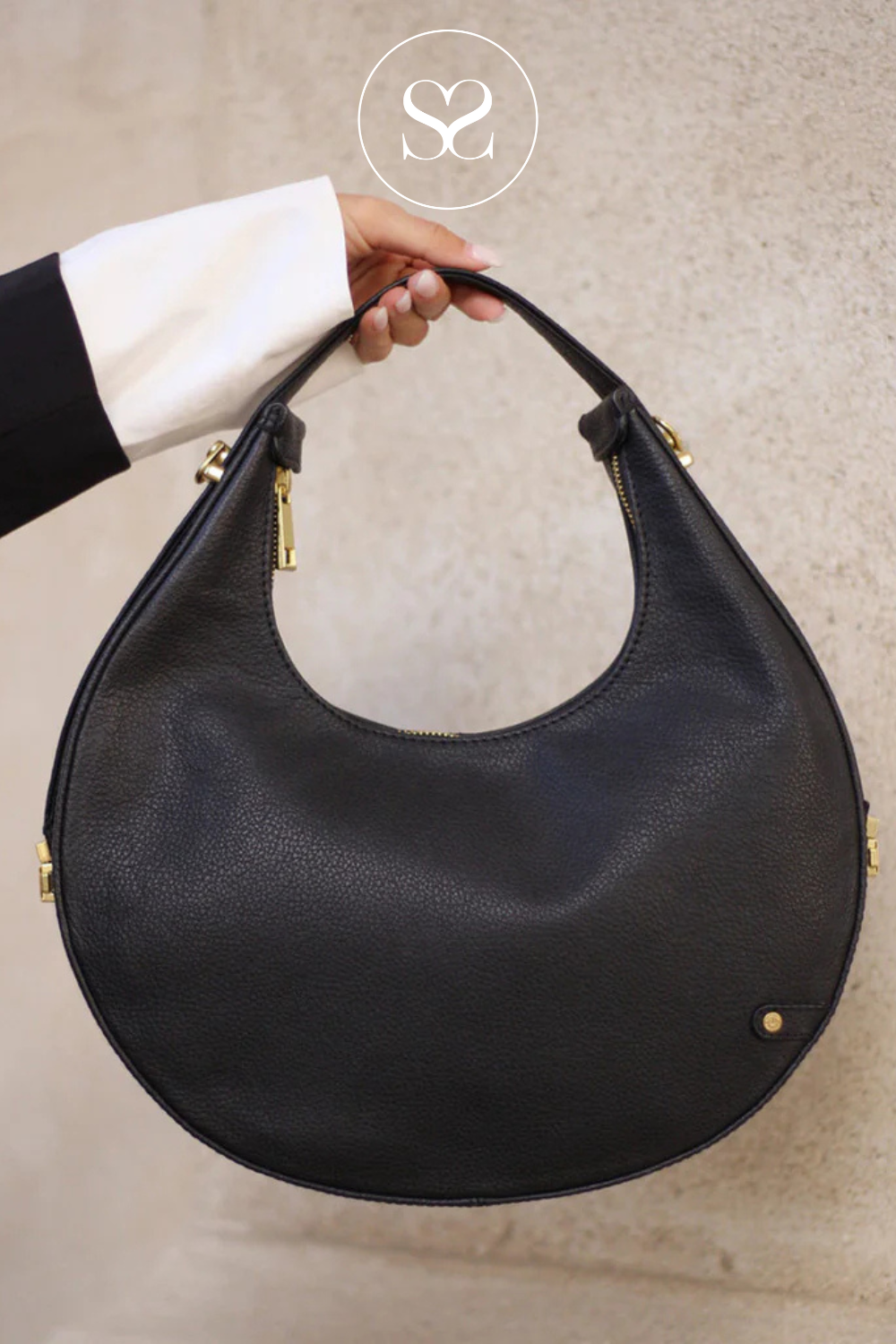 DEPECHE BLACK LEATHER  SHOULDER/CROSSBODY BAG 16630