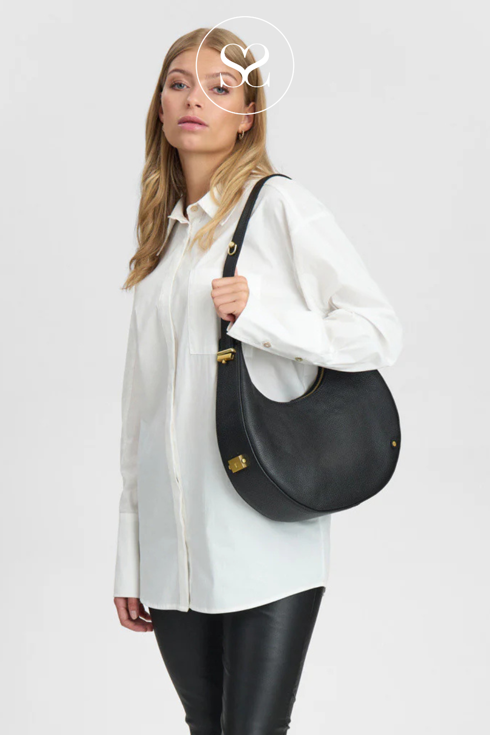 DEPECHE BLACK LEATHER SHOULDER/CROSSBODY BAG 16632