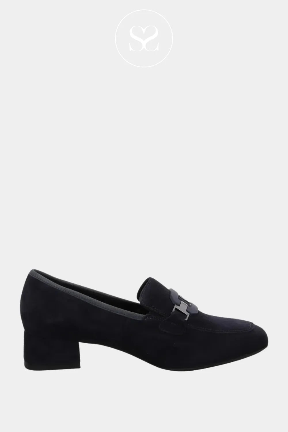 ARA Navy blue suede womens block heel loafers  12-20432