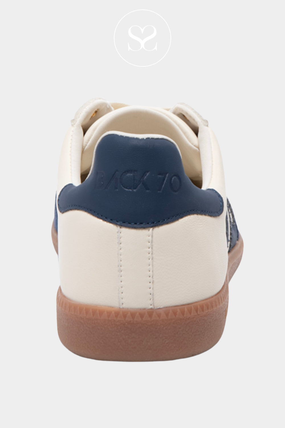 BACK 70 CREAM LEATHER LOW PROFILE TRAINER WITH BLUE ACCENTS - IRELAND