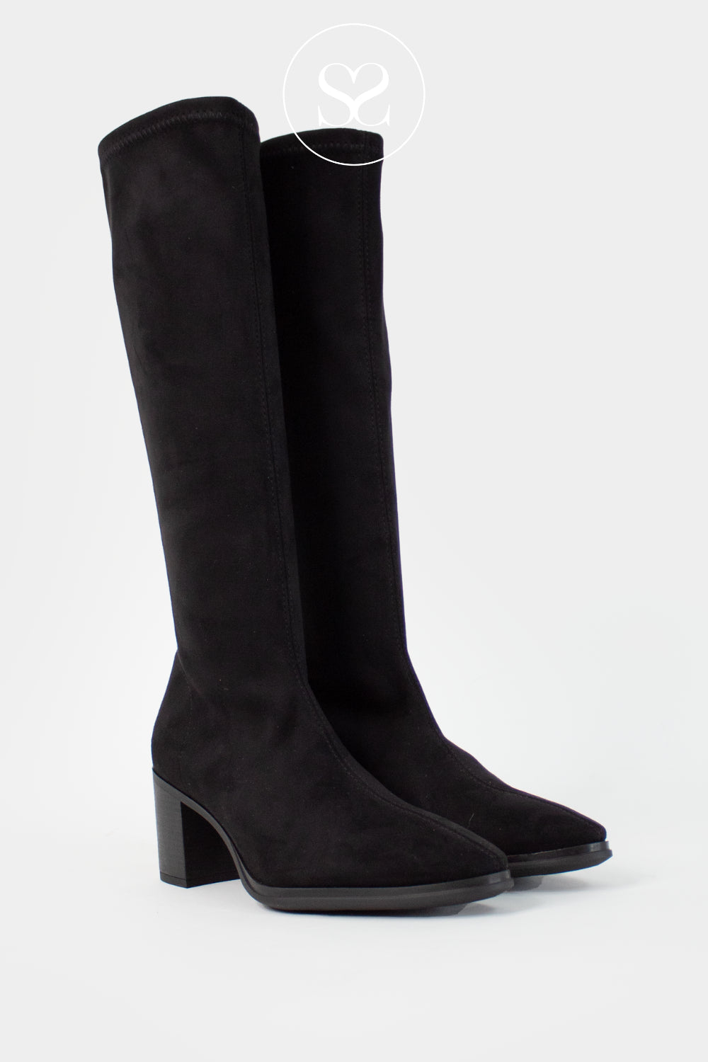  Black Suede Long / Tall Sock Boots - 78202 - Miss Elastic 