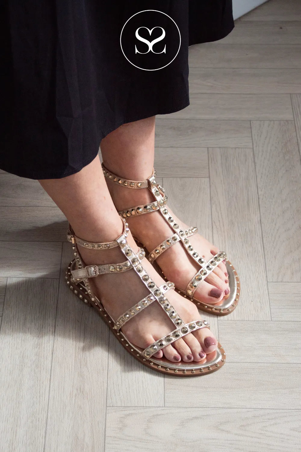 Ash Gold Studded Gladiator Sandals - Precious