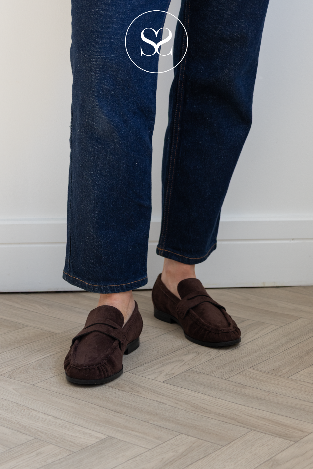 Bianco Dark Brown Faux Suede Penny Loafers - Biacarma