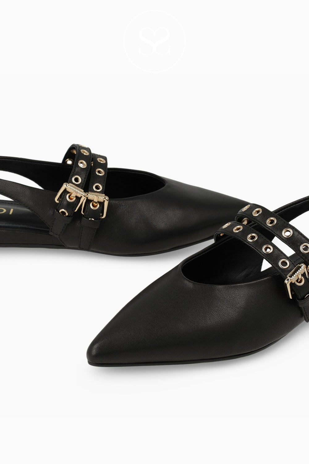 Lodi Black Pointed Double Strap slingback Pumps - A-Soria in Ireland