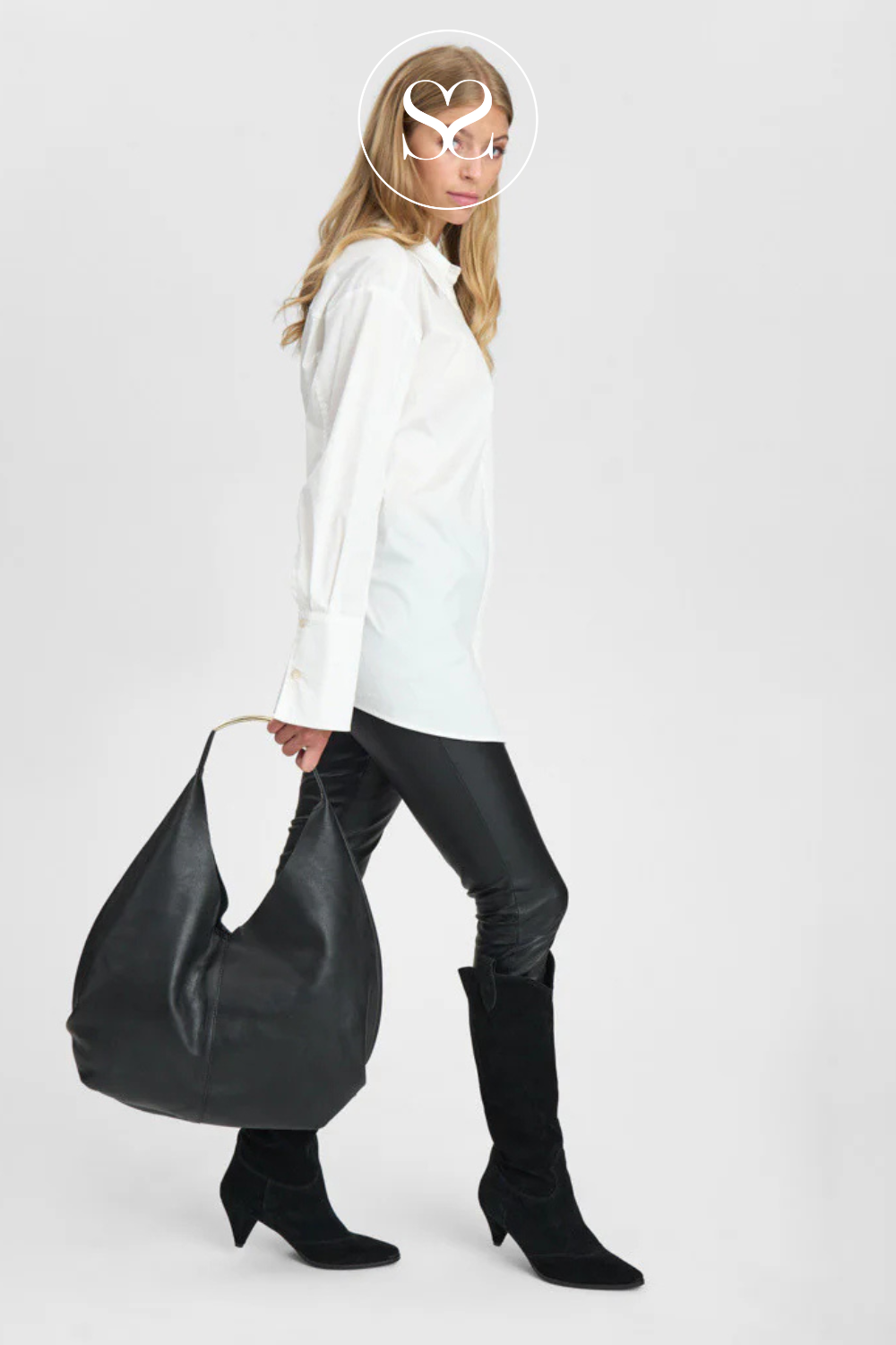 DEPECHE BLACK LEATHER SHOPPER BAG 16620