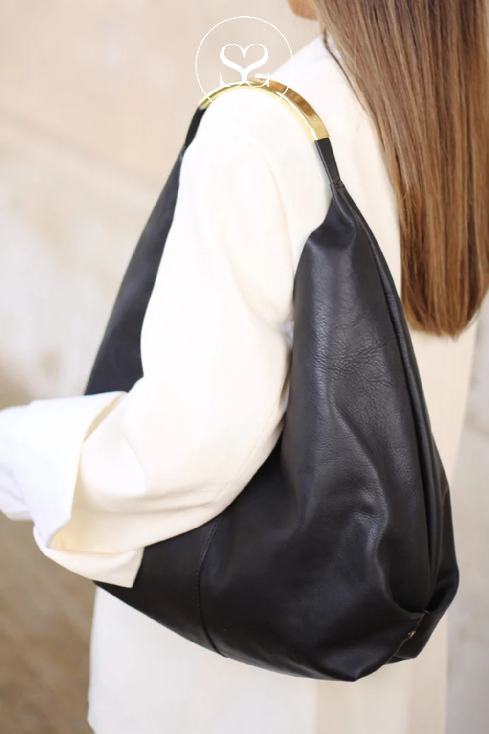 DEPECHE BLACK LEATHER SHOPPER BAG 16620