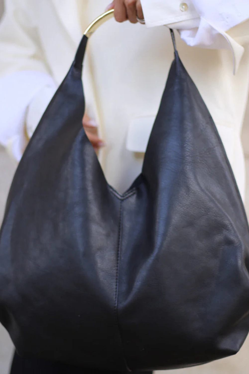 DEPECHE BLACK LEATHER SHOPPER BAG 16620