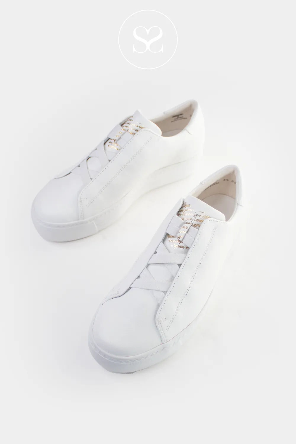 Paul Green White flatform trainers 5529 Soft high-grade white leather with subtle gold detail