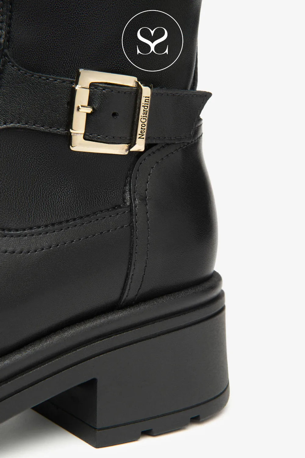 NERO GIARDINI BLACK STRETCH BOOTS WITH GOLD BUCKLE FOR WOMEN