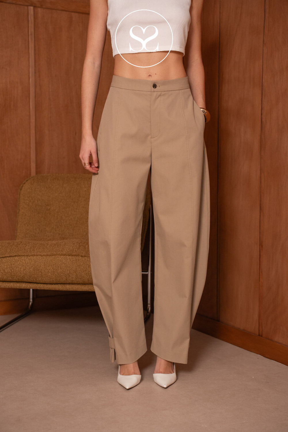 Sheneil Studios Beige Balloon Pants with bottom tie for women- P26020