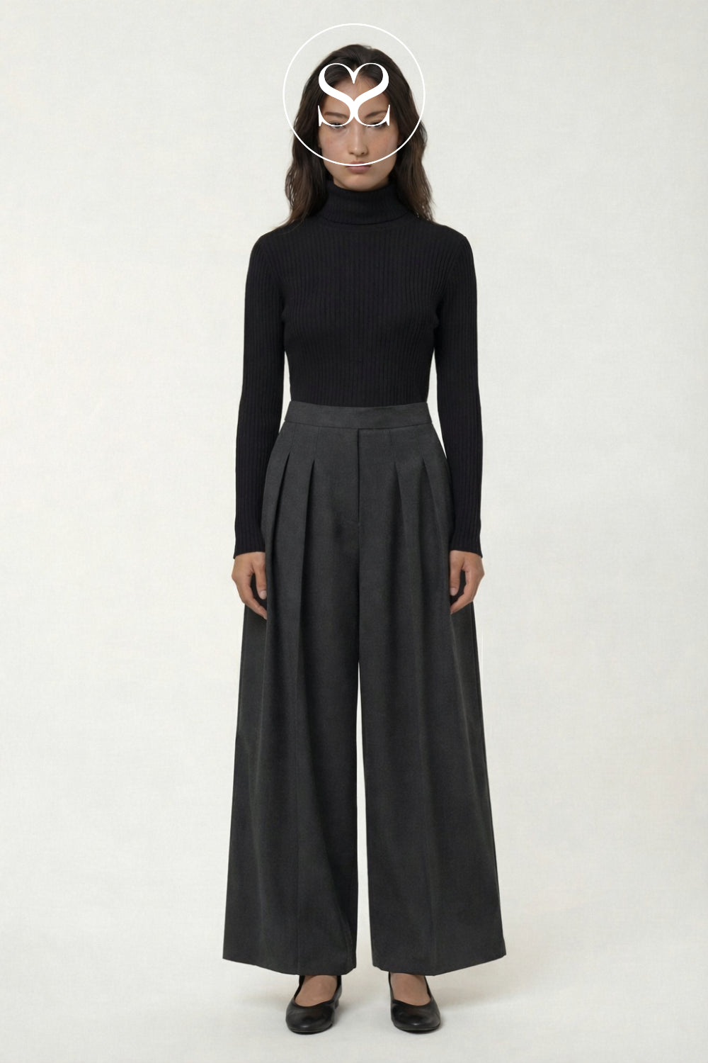 Grey Pleated Wide Leg Trousers - Luth