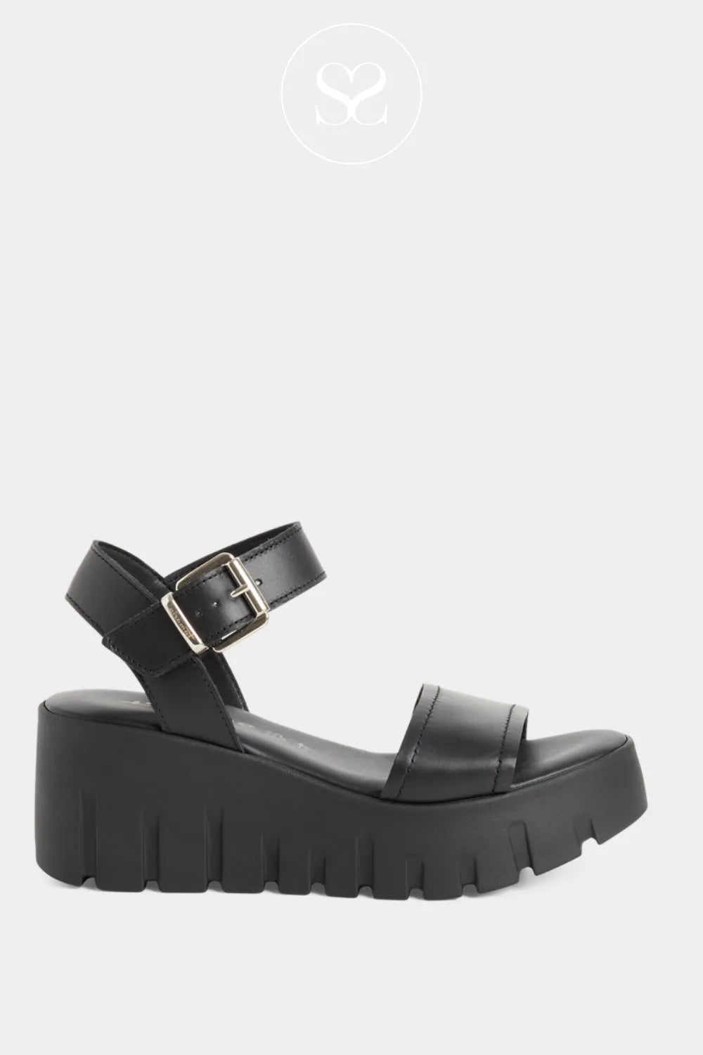 Tamaris Black Wedge Sandals 1-28712-42 High black wedge sole adding height with stable comfort