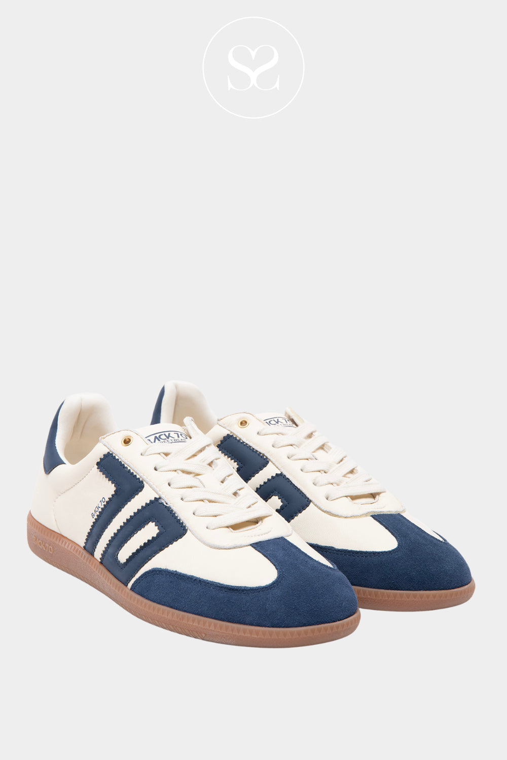 BACK 70 CREAM AND BLUE RETRO STYLE LOW PROFILE TRAINERS FOR WOMEN