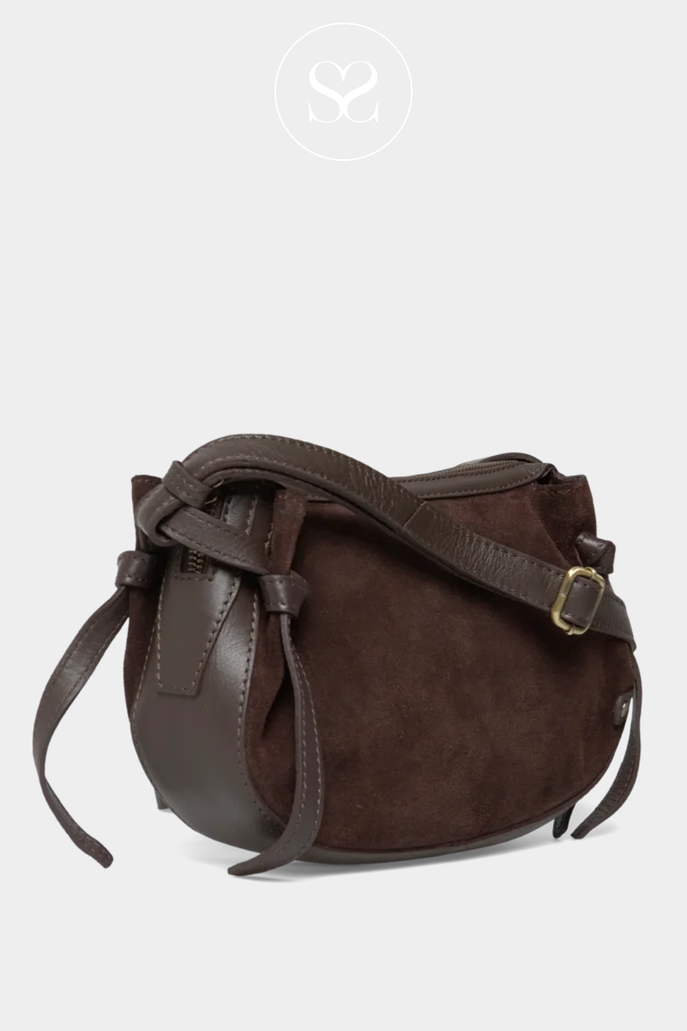 DEPECHE CHOCOLATE BROWN SUEDE CROSSBODY BAG - 16648