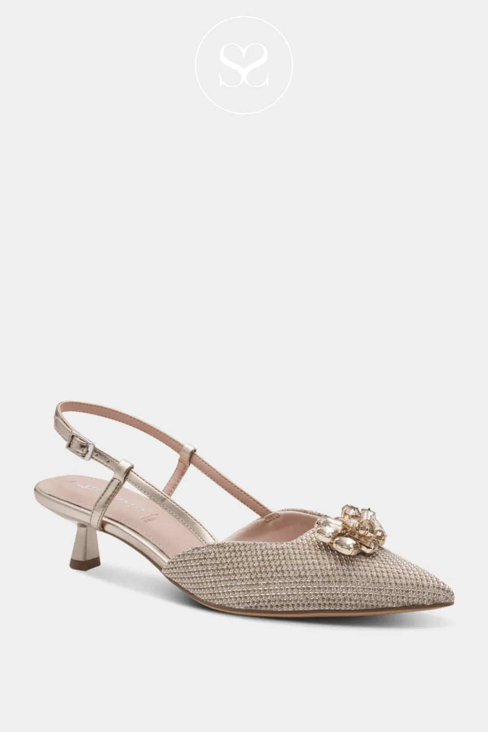 Comfortable low heel pointed toe slingbacks.