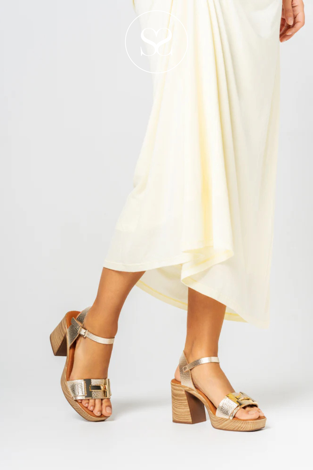 OH MY SANDALS 5636 GOLD BLOCK HEEL PLATFORM SANDAL