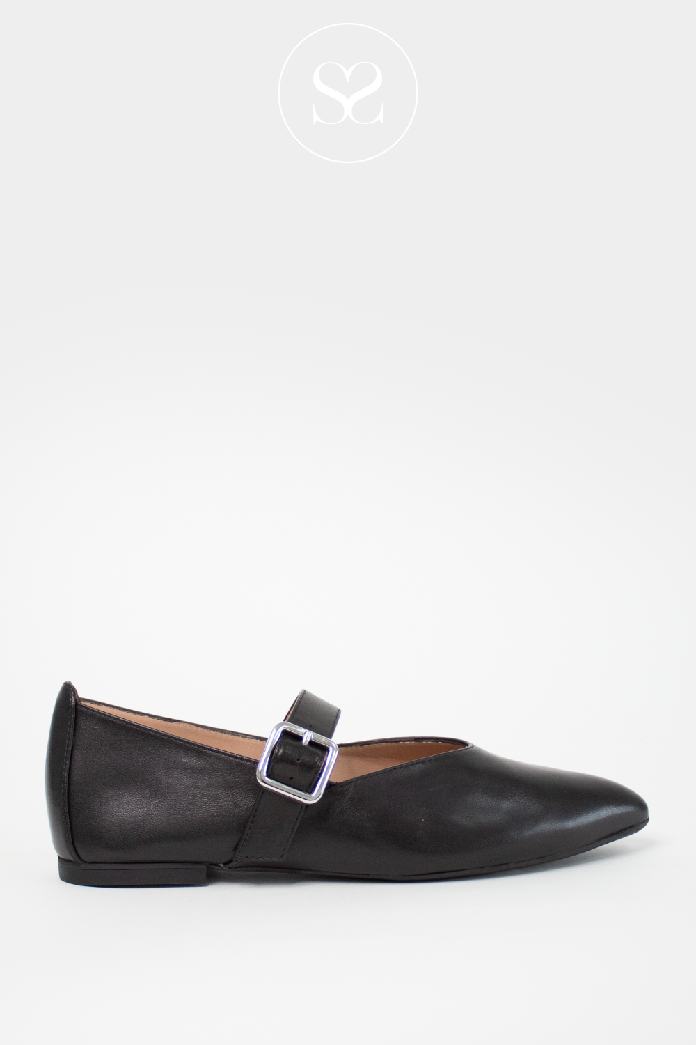 UNISA BLACK POINTED TOE FLAT MARY JANE PUMPS AZAILA