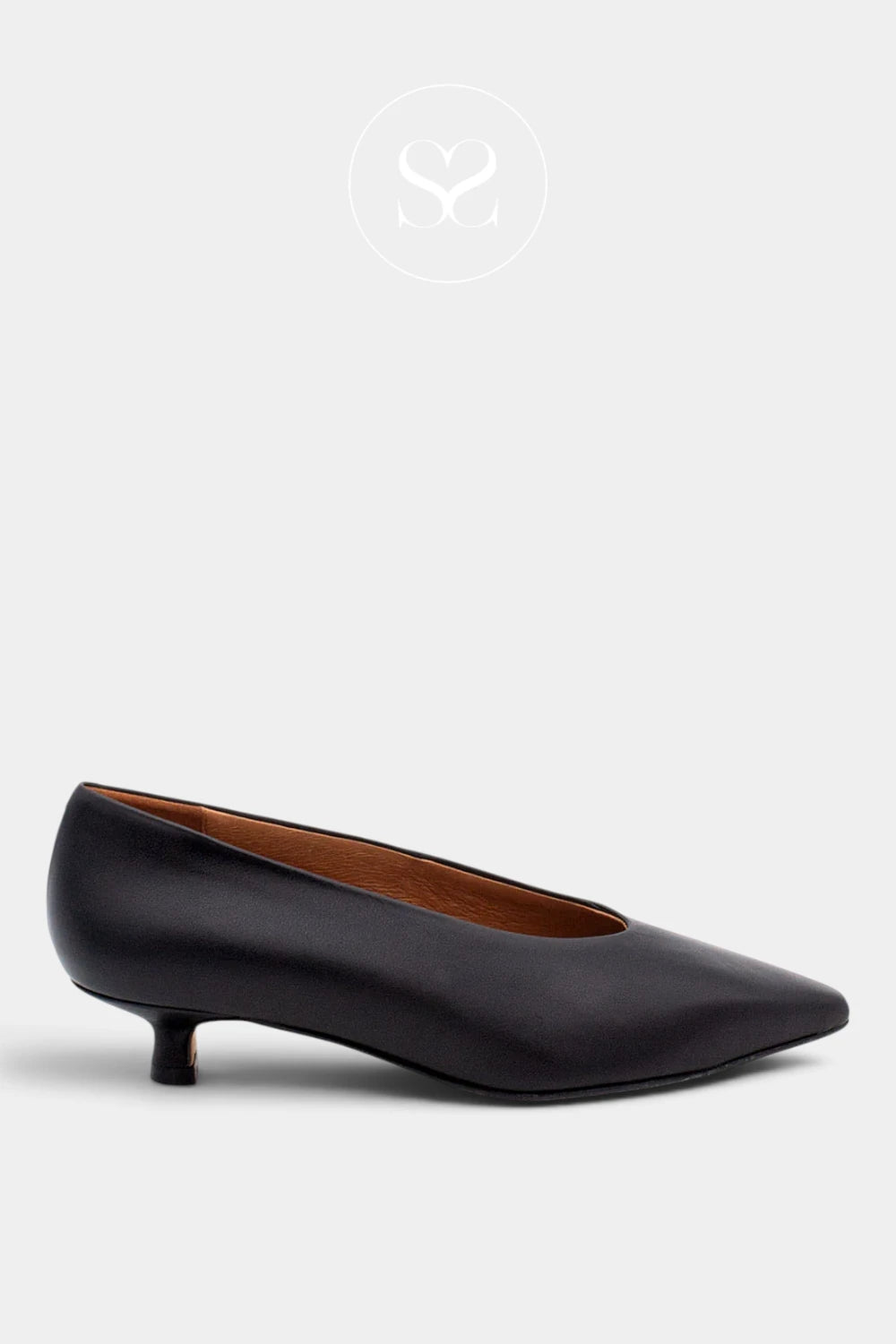 Angel Alarcon Black Leather Kitten Heel Pump - Margo 26524