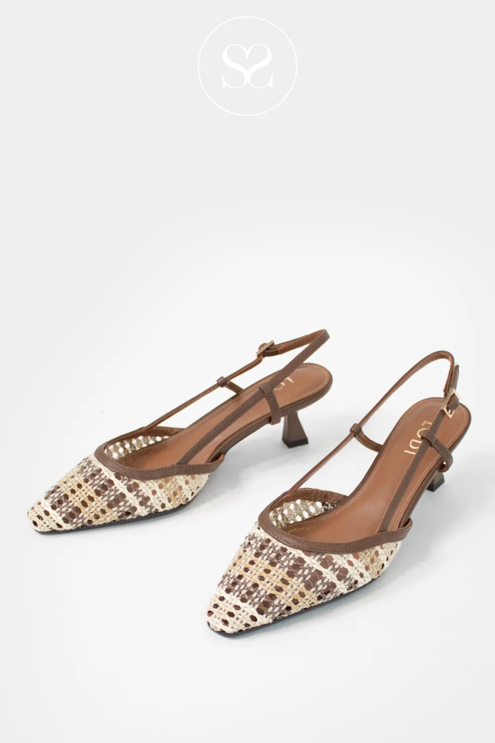 Lodi Brown Woven Slingback Kitten Heels - Ponte Ireland