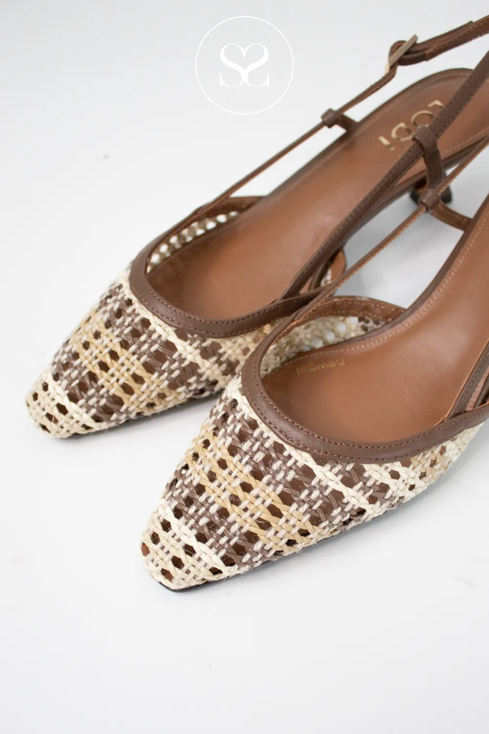 Lodi Brown Woven Slingback Kitten Heels - Ponte