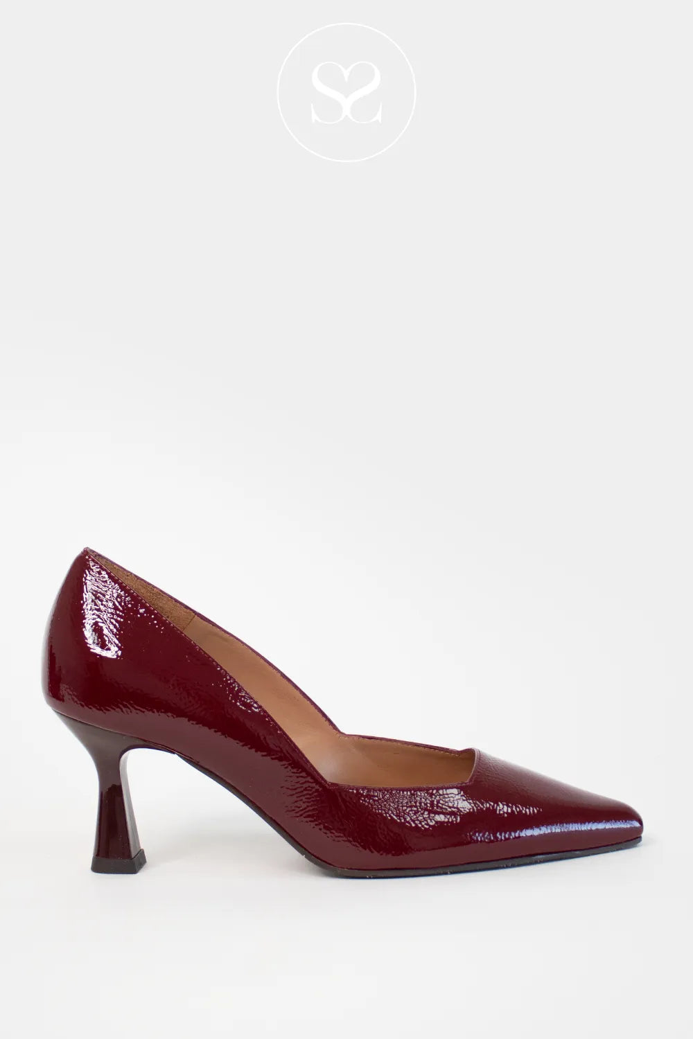 LODI BURGUNDY PATENT FLARED HEEL POINTED TOE COURT SHOE GENIUS