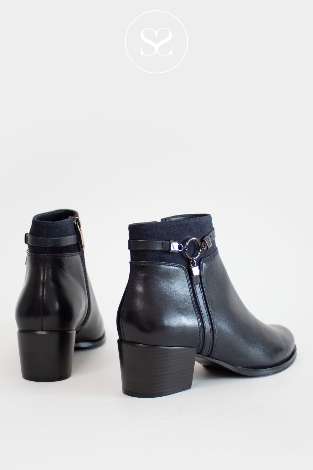 REGARDE LE CIEL NAVY BLOCK HEEL BOOT FOR WOMEN