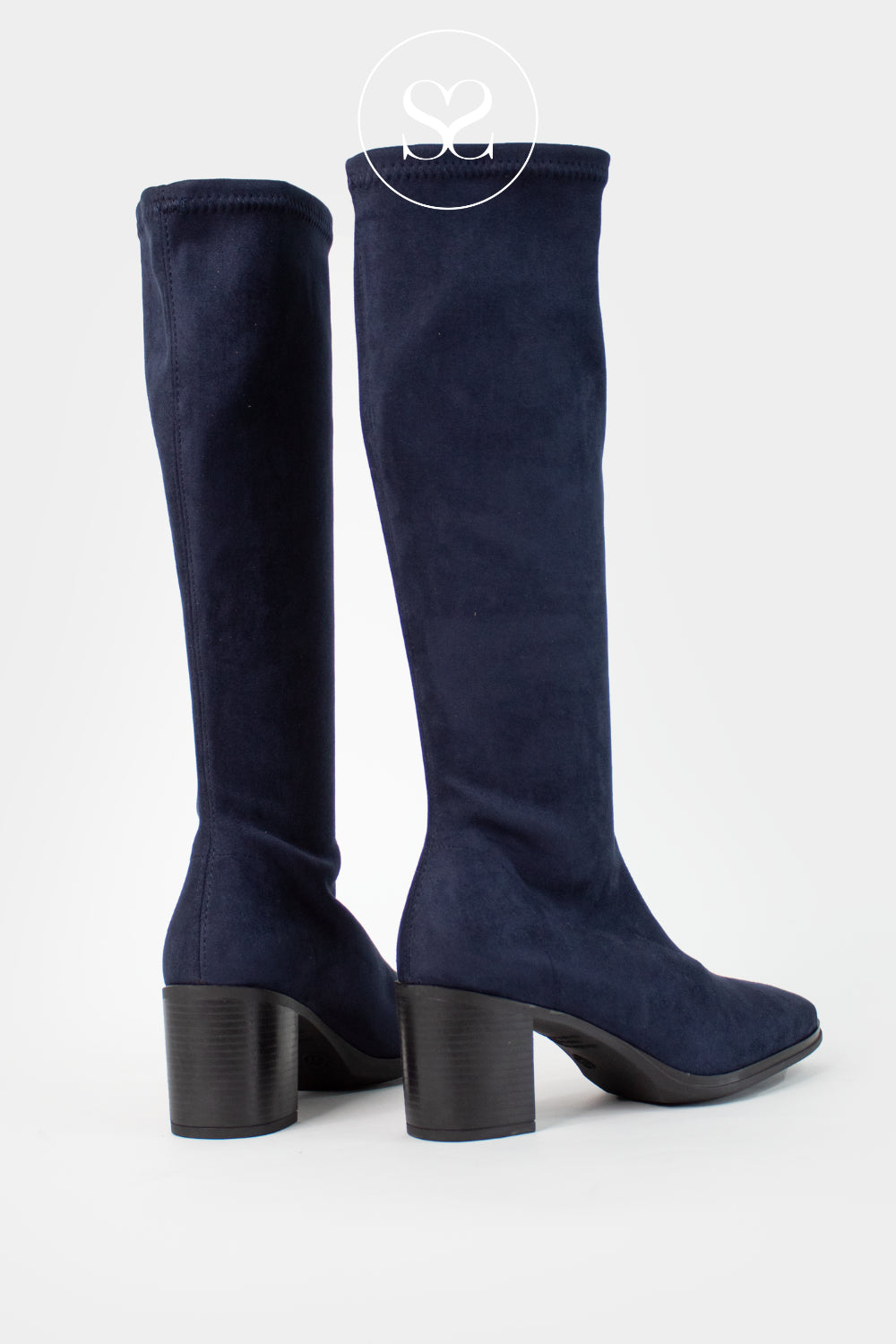 Comfortable Navy Suede Knee High Sock Boots - 78202 Miss Elastic Boots Ireland