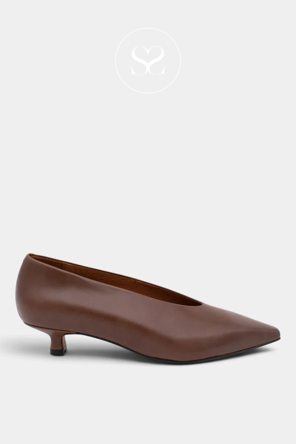 Angel Alarcon Brown Leather Kitten Heel Pump - Margo 26524
