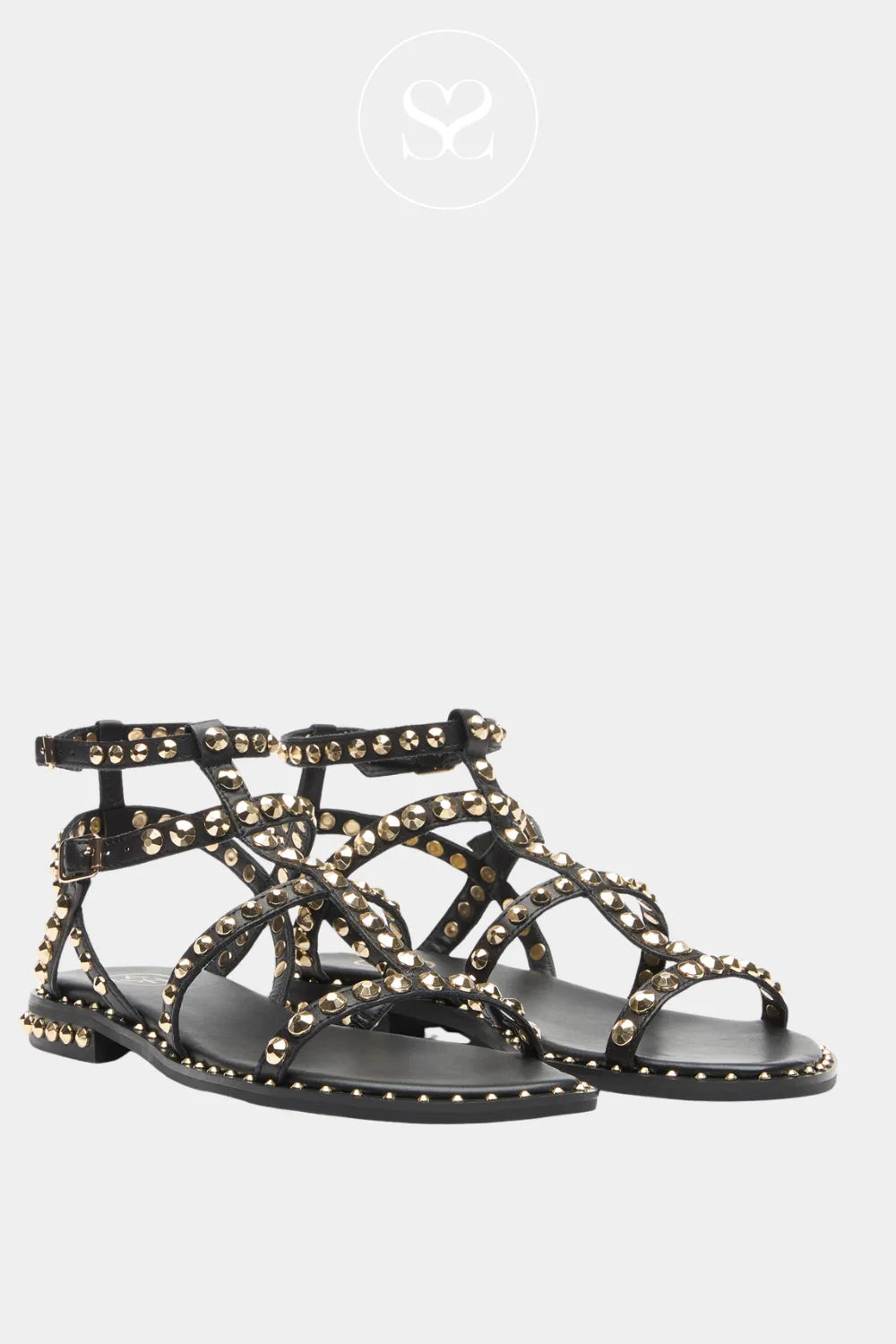 Ash Black Studded Gladiator Sandals - Precious