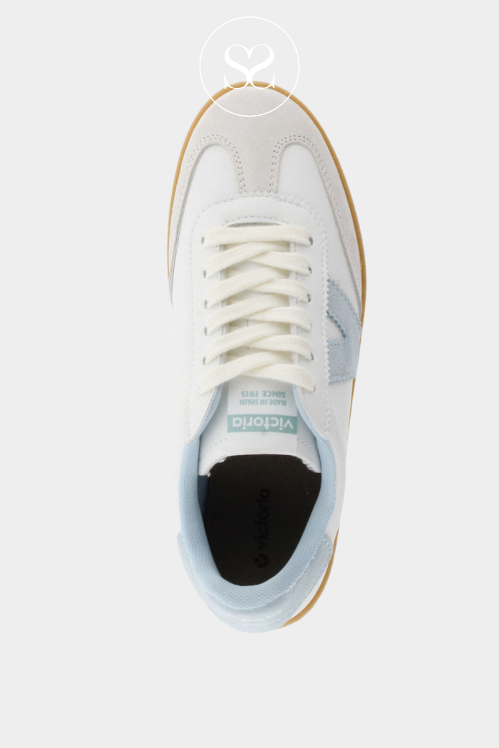 Comfortable wite trainers for women from Victoria with gum sole and suede V detail