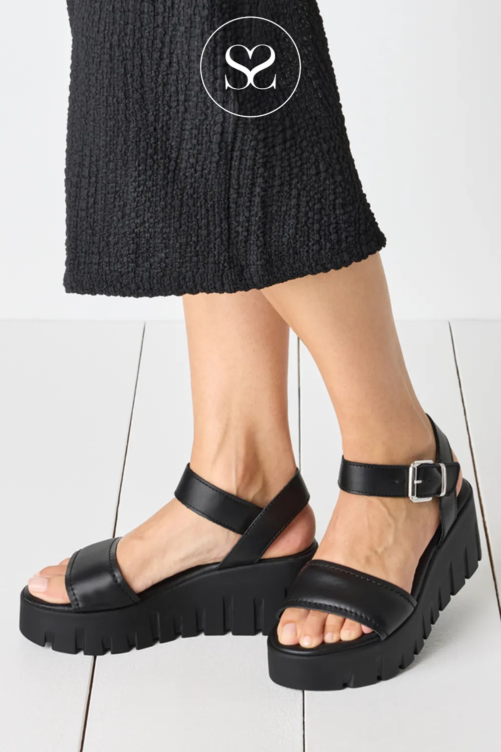 Tamaris Black Wedge Sandals 1-28712-42 High black wedge sole adding height with stable comfort