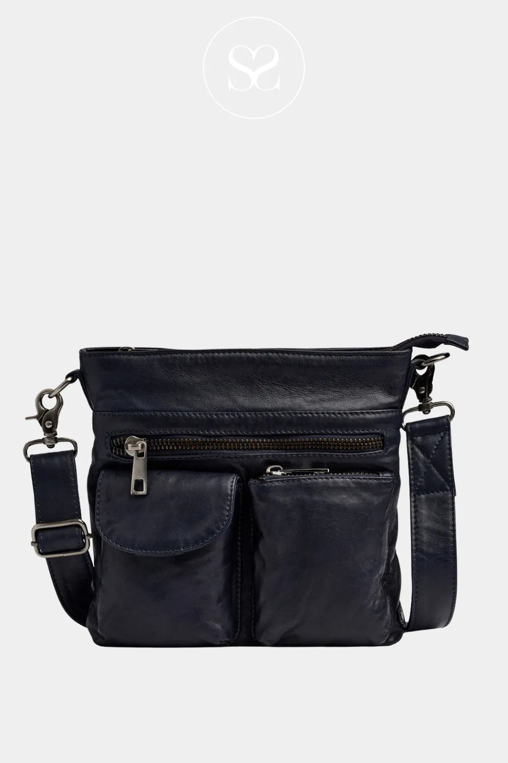 DEPECHE 15350 NAVY LEATHER CROSSBODY BAG