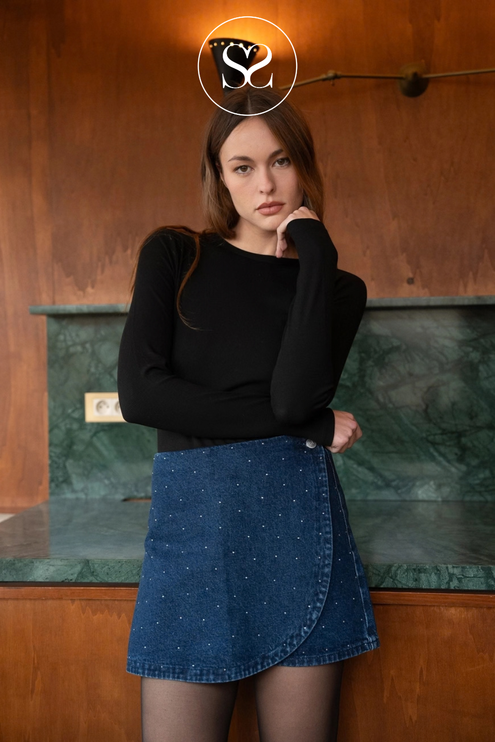 Black long sleeve ribbed T-shirt — Olga