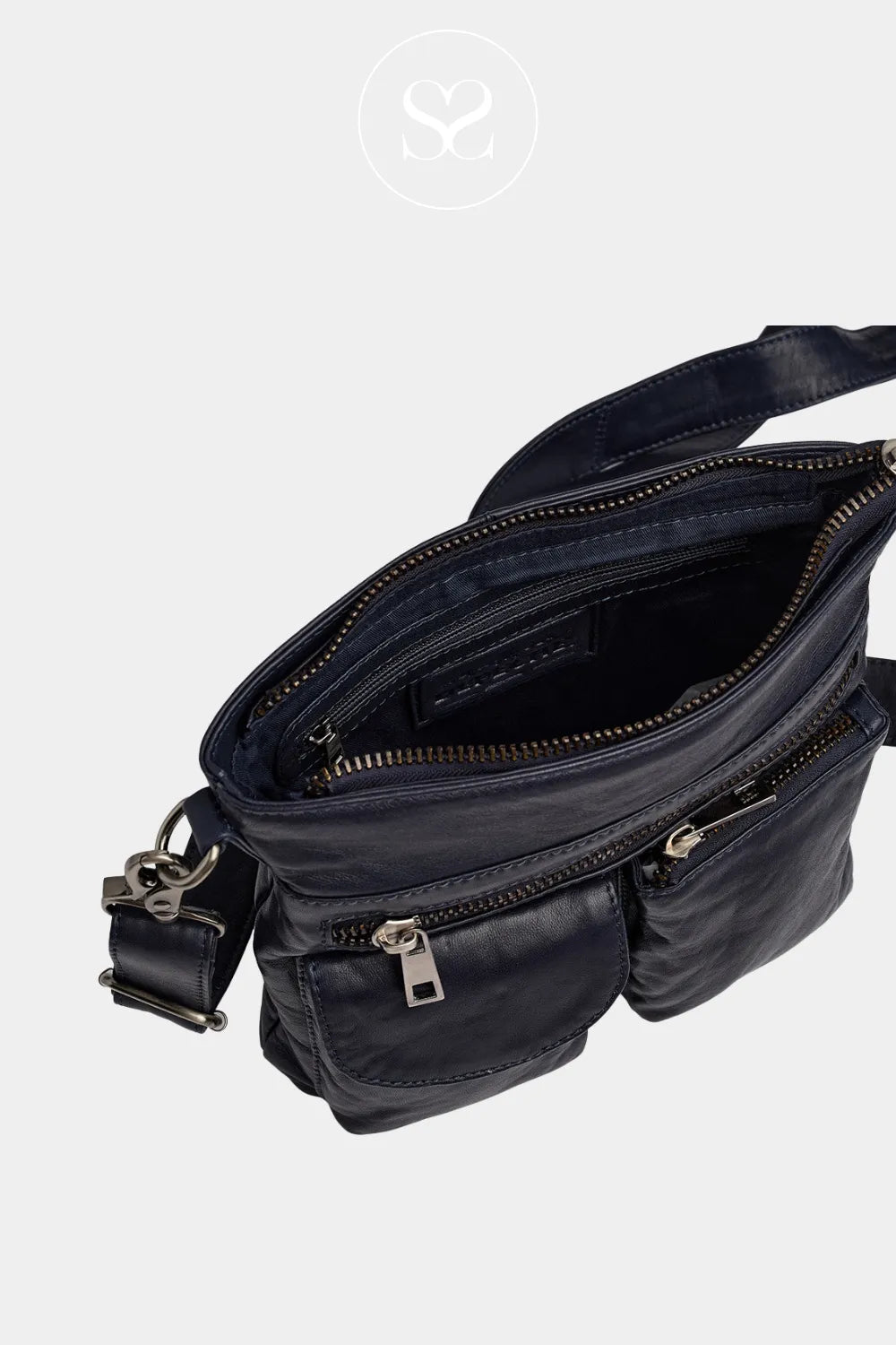 DEPECHE 15350 NAVY LEATHER CROSSBODY BAG