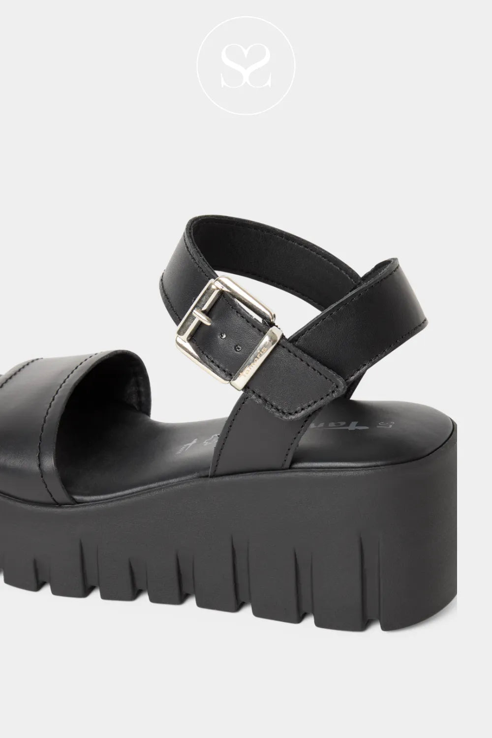 Tamaris Black Wedge Sandals 1-28712-42 Lightweight ribbed wedge offering support and modern style