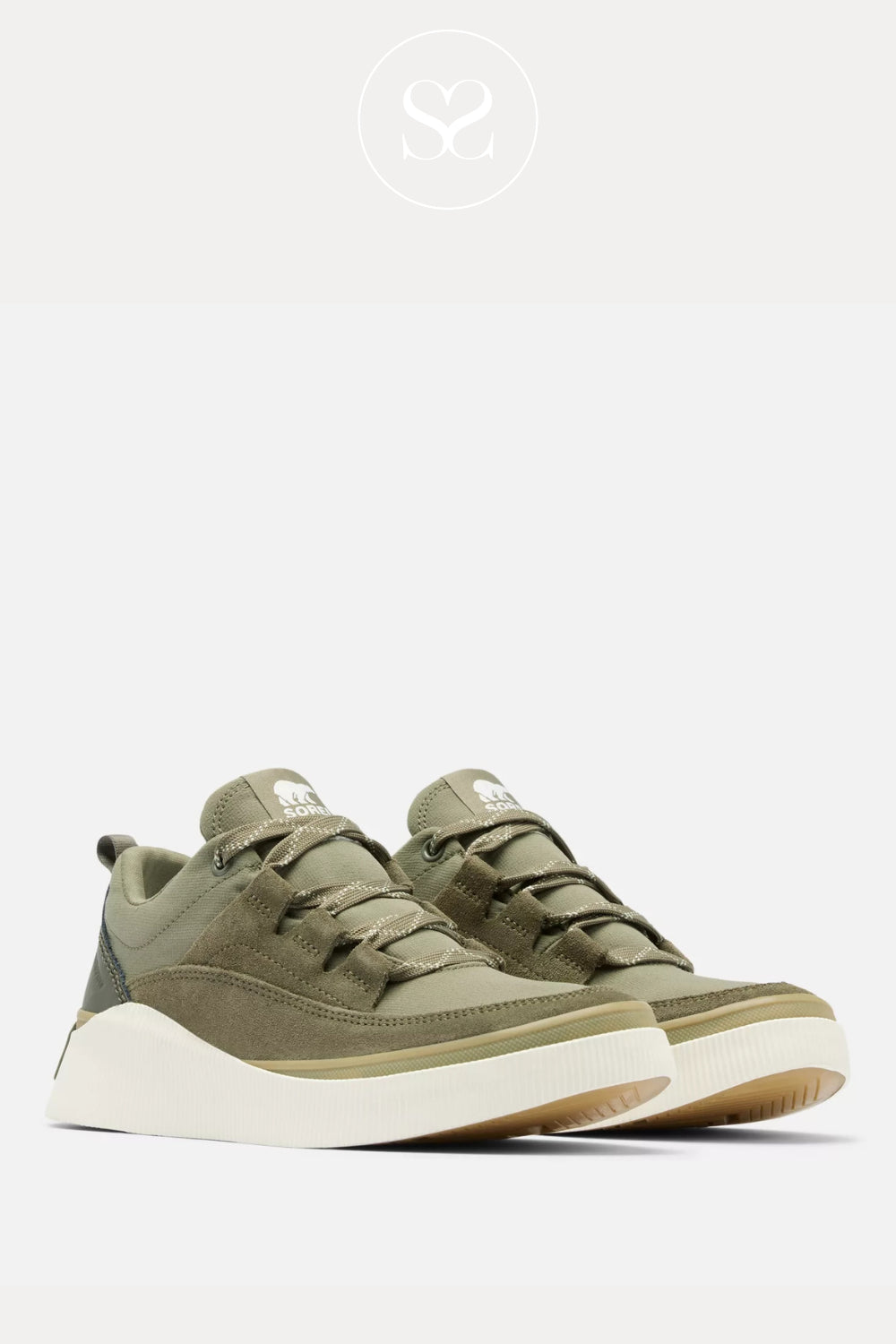 Sorel Khaki Waterproof Wedge Trainers - NL5158 Out N About