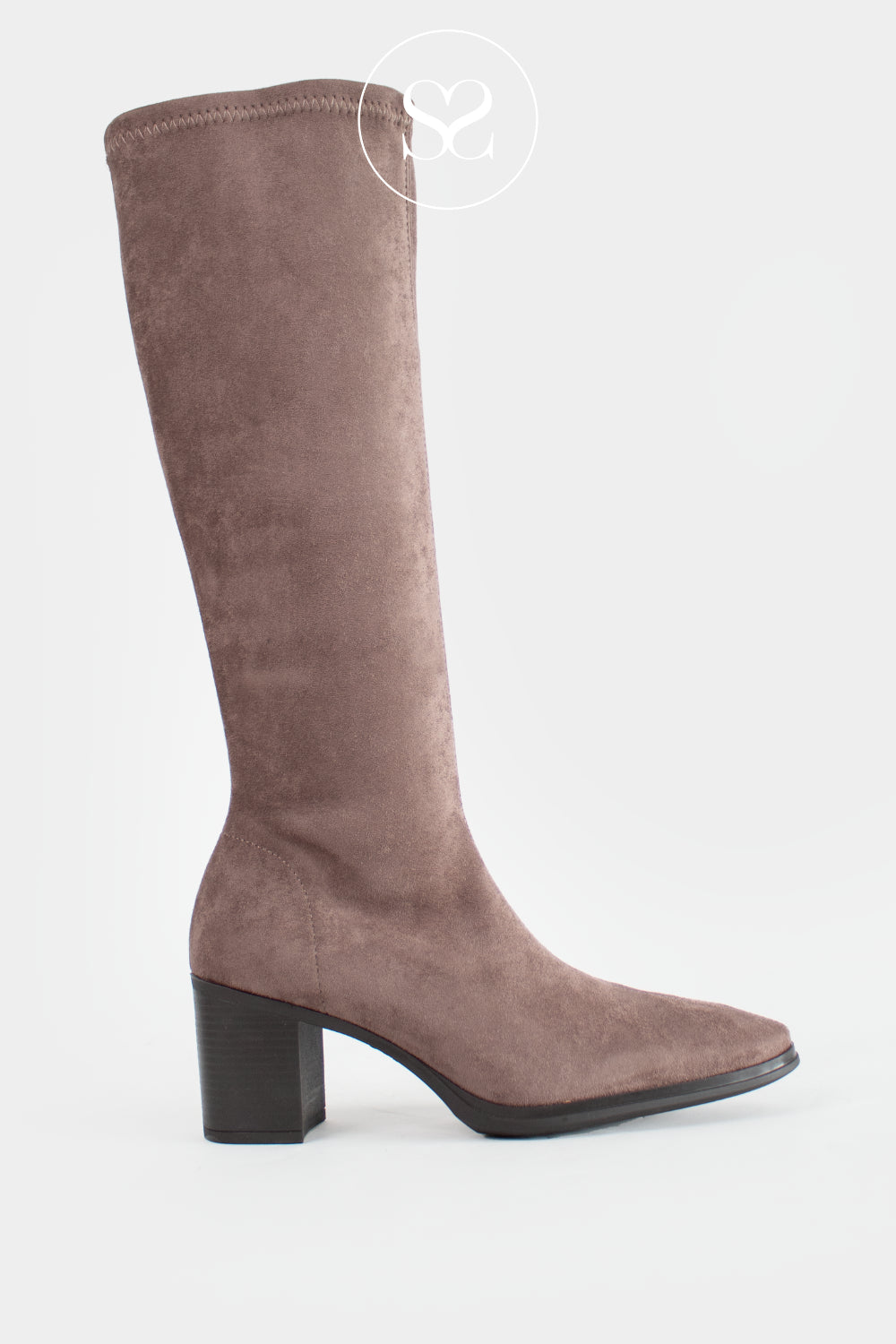 Miss Elastic Beige Suede Knee High Sock Boots - 78202