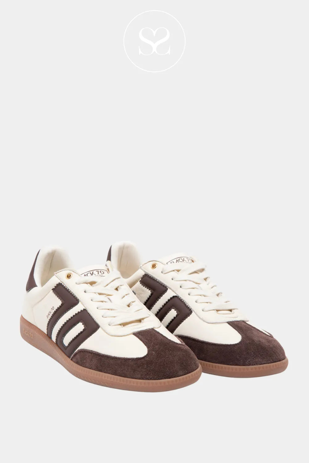 BACK 70 CREAM AND BROWN RETRO STYLE LOW PROFILE TRAINERS FOR WOMEN