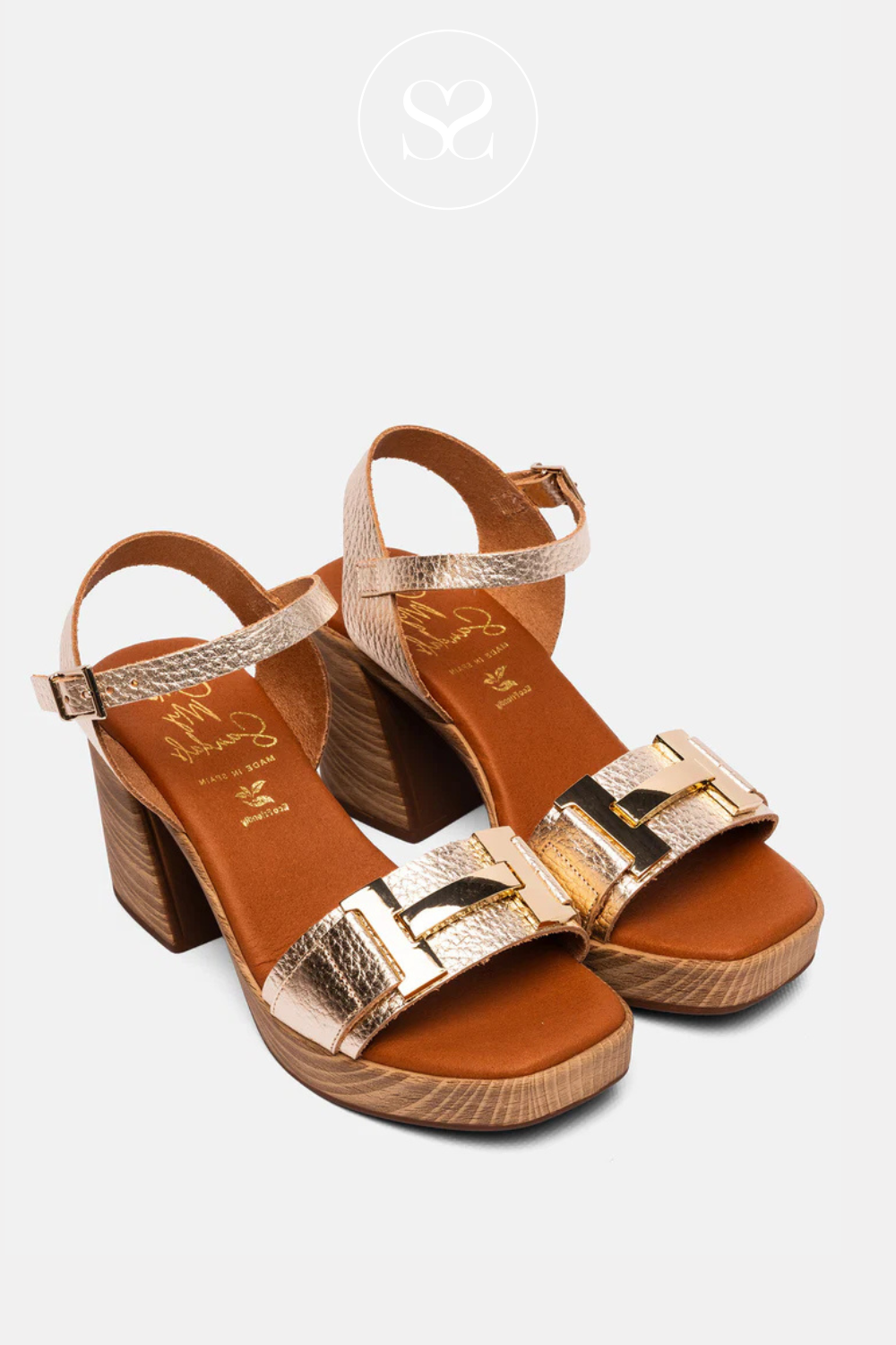 oh my sandals 5636 gold metallic block heel platform sandals with buckle