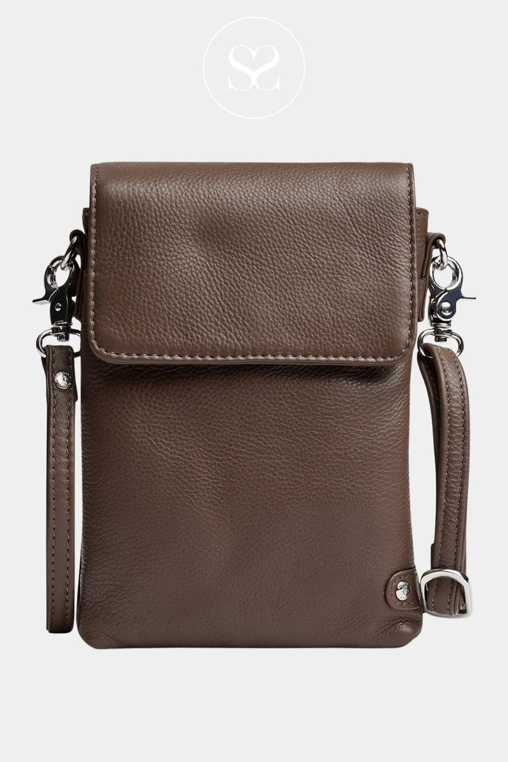DEPECHE DARK TAUPE LEATHER PHONE BAG - 16044
