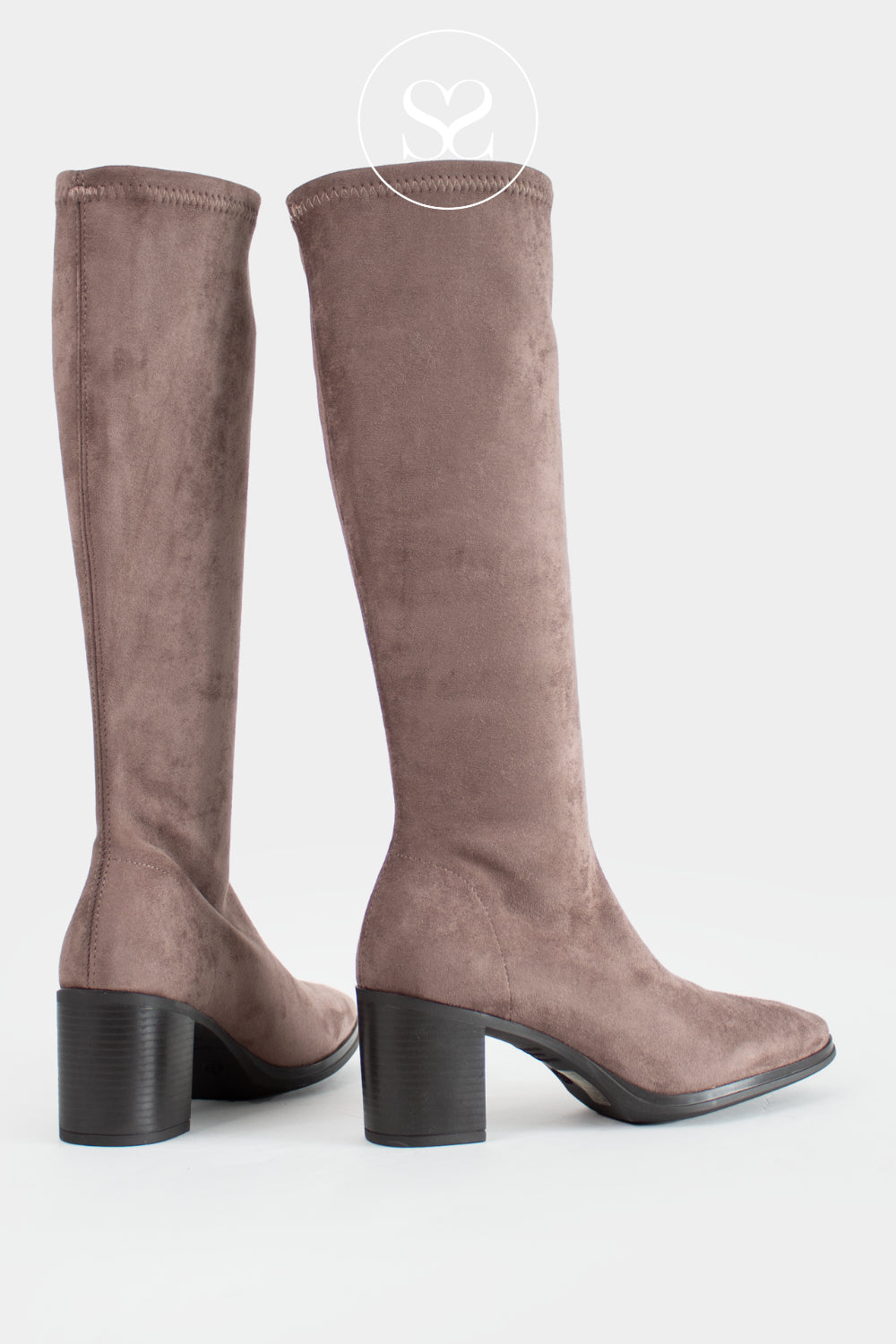 Comfortable Beige Suede Knee High Sock Boots - 78202 - Miss Elastic Ireland