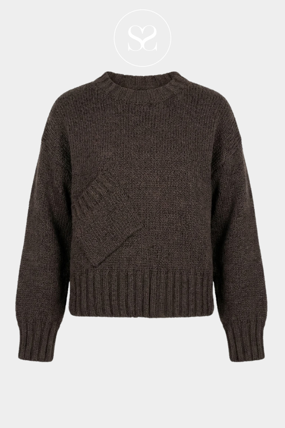 Dark Taupe Knitted Pullover - Curtam