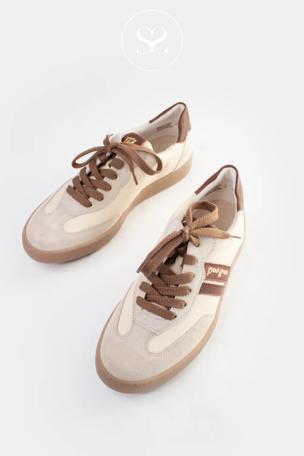 Paul Green cream/brown retro style trainers 5437 Soft mix of cream leather and suede with contrast brown detailing
