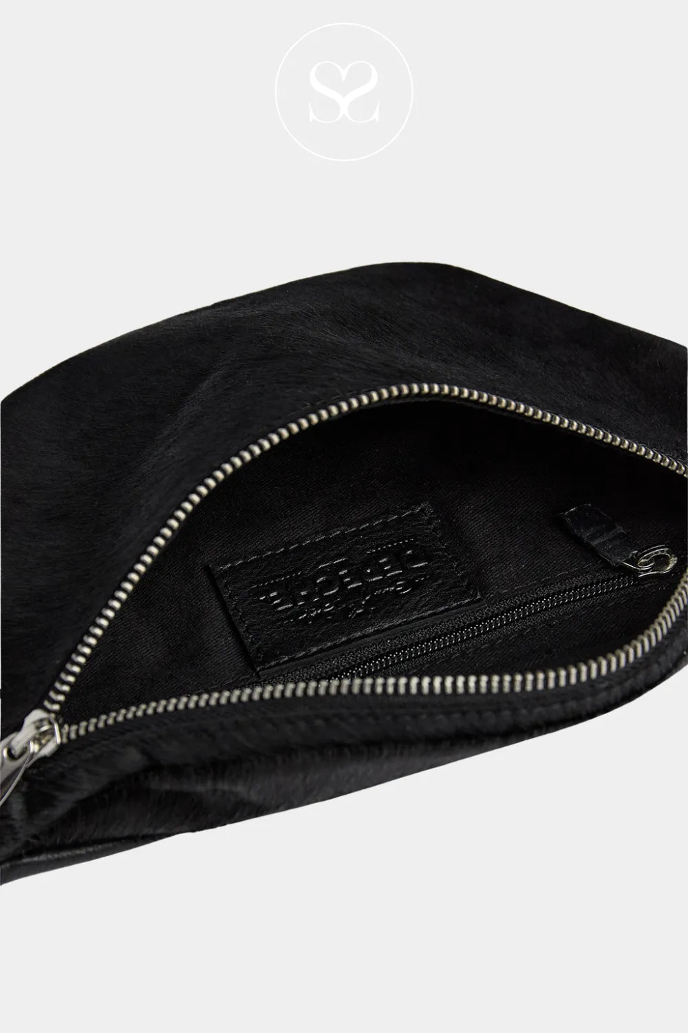 DEPECHE BLACK LEATHER COW HAIR CROSSBODY BUMBAG 16394