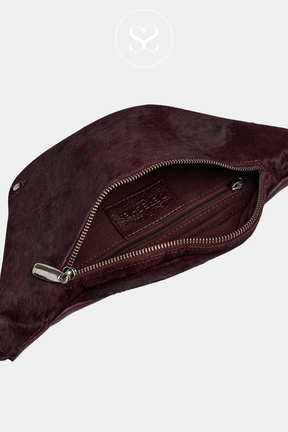 DEPECHE BURGUNDY LEATHER COW HAIR CROSSBODY BUMBAG 16394