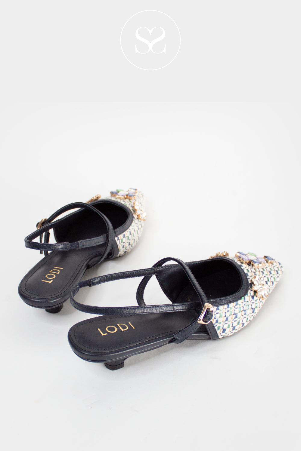 Lodi Navy Aztec Woven Kitten Heels - A-Apus