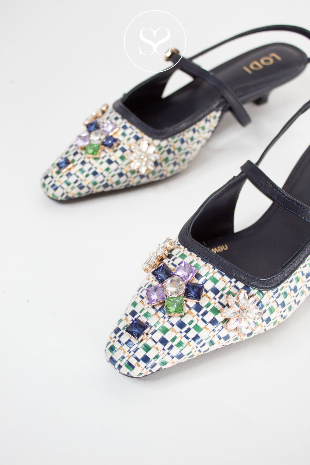 Lodi Navy Aztec Woven Kitten Heels - A-Apus