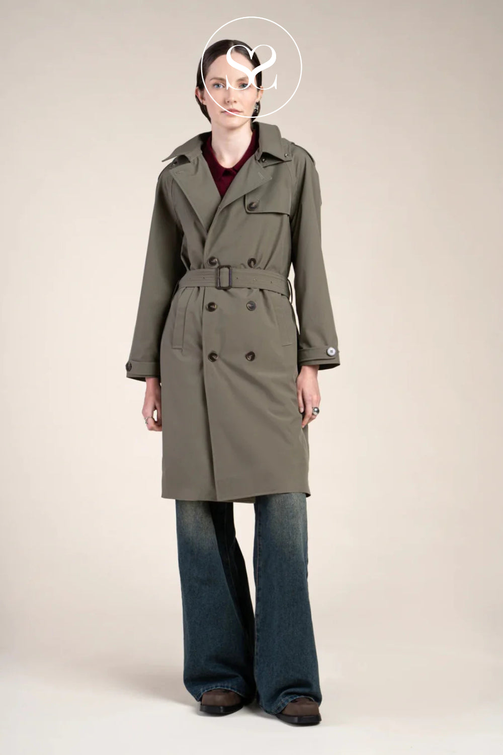 FLOTTE KHAKI WATERPROOF HOODED LONGLINE TRENCH COAT -  MONTAIGNE