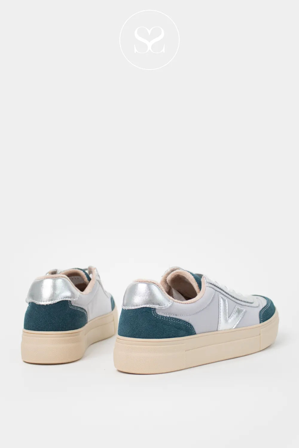 Drilleys Blue (Aqua Blush) Platform Trainers- Eighty with metallic silver heel cap detail