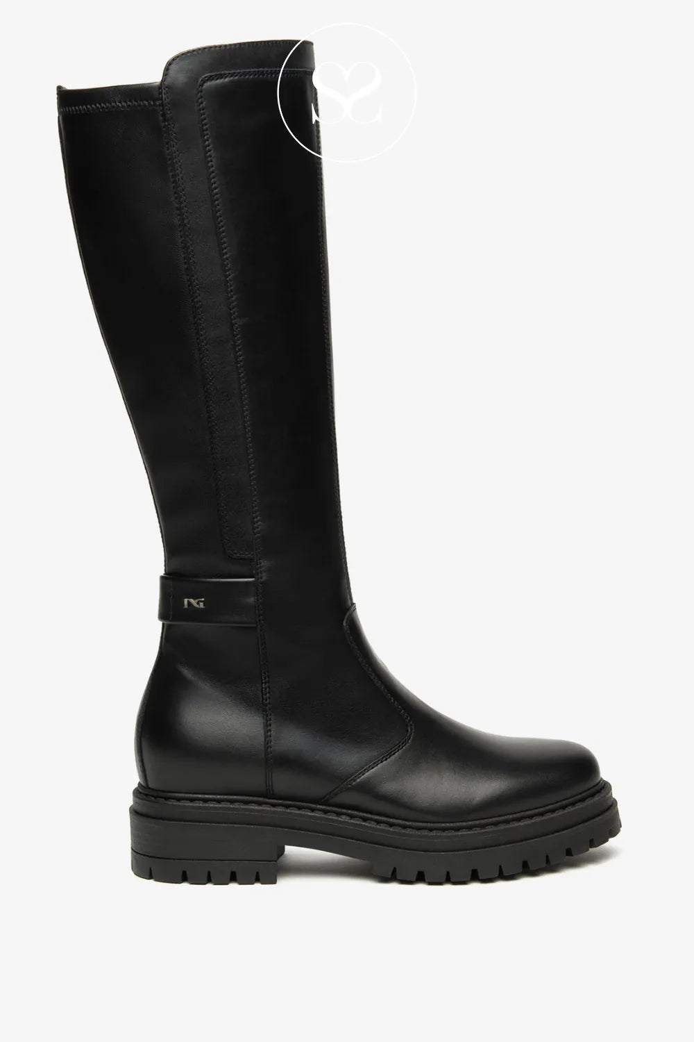 NERO GIARDINI BLACK CHUNKY KNEE HIGH BOOTS I514842D FOR WOMEN WITH BLOCK HEEL